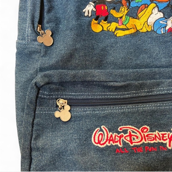 Vintage 90’s 100% Cotton Disney World Mickey and Friends Denim Backpack - Picture 4 of 8